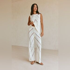 NWT SABO Cream Josiah Wide Leg Pointelle Pants - Cream Size Medium